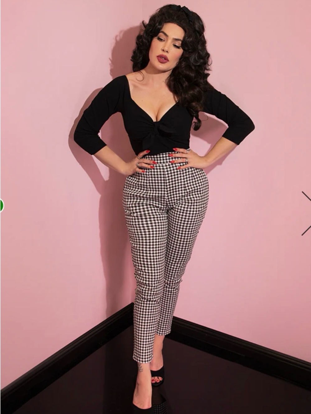 Vixen by Micheline Pitt Black & White Gingham High-Waist Cigarette Pants